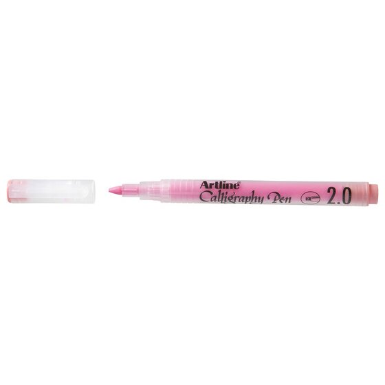 Artline Calligraphy Pen 2.0 in pastel pink with the cap removed beside it