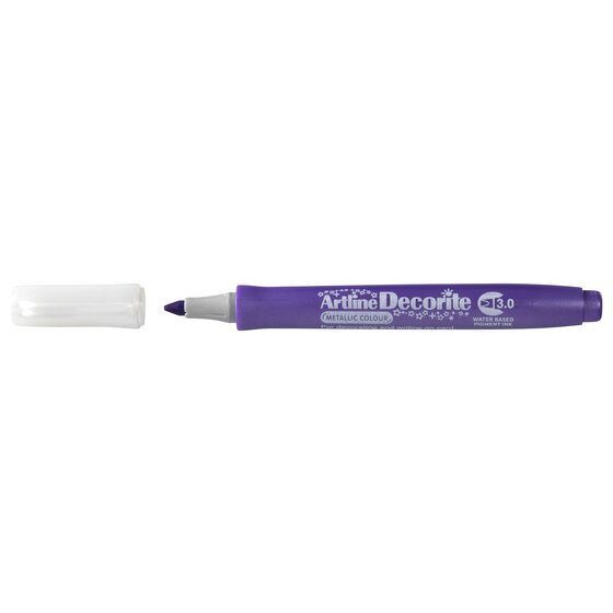 Artline Decorite 3.0mm Metallic Purple marker with the cap removed beside it