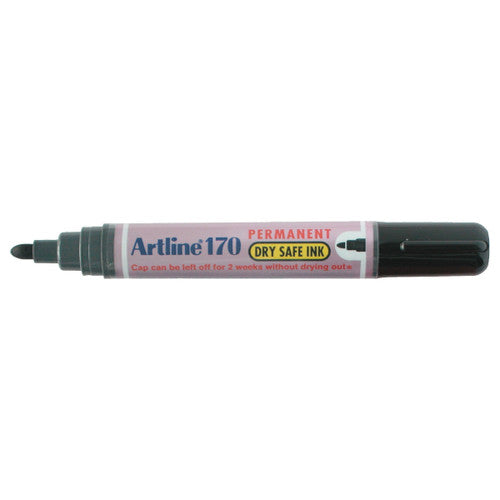 Artline 170 Dry Safe Permanent Marker 2mm Bullet Nib Black Box of 12