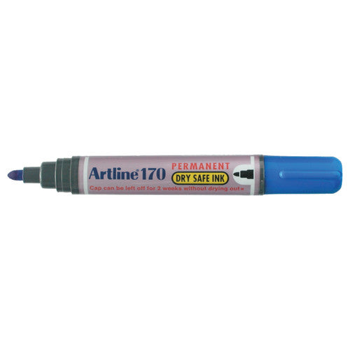 Artline 170 Dry Safe Permanent Marker 2mm Bullet Nib Blue Box of 12