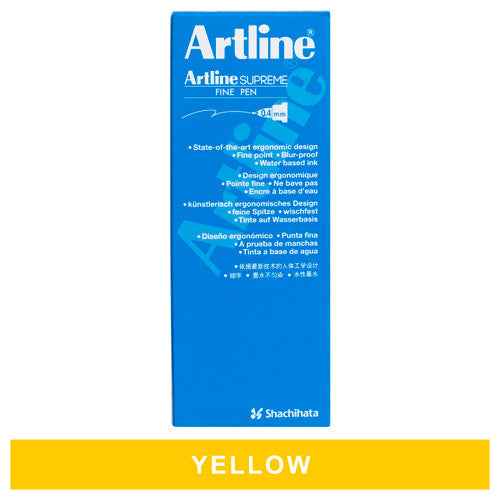 Artline Supreme Fineliner Pen 0.4mm Yellow Box of 12