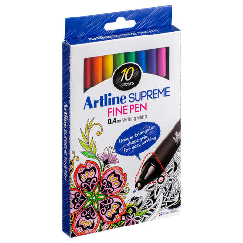 Artline Supreme Fine Liner Pen 0.4mm Assorted Pack of 10