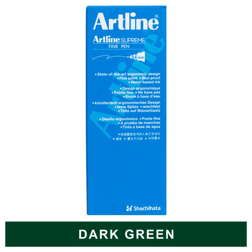 Artline Supreme Fineliner Pen 0.4mm Dark Green Box of 12
