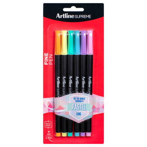 Artline Supreme Fineliner Pen 0.4mm Assorted Pastel Pack of 6