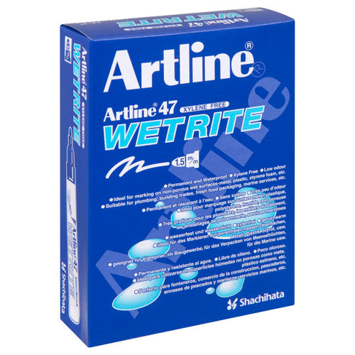 Artline 47 Wetrite Permanent Marker 1.5mm Bullet Nib Black Box of 12