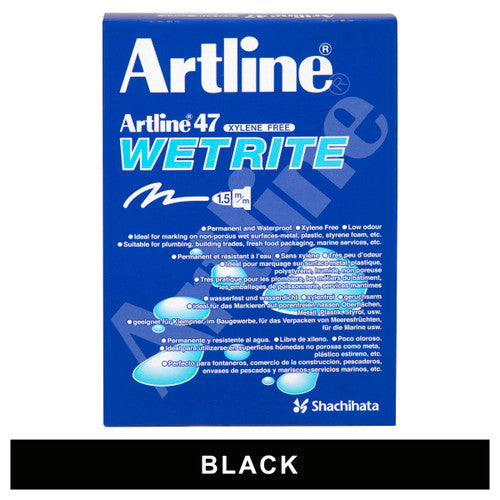 Artline 47 Wetrite Permanent Marker 1.5mm Bullet Nib Black Box of 12