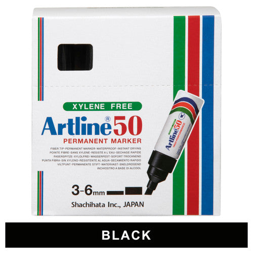 Artline 50 Permanent Marker 6mm Chisel Nib Black Box 12