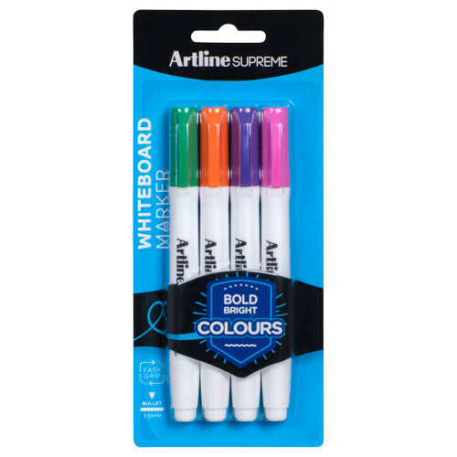 Artline Supreme Whiteboard Marker Assorted Brights Pack of 4