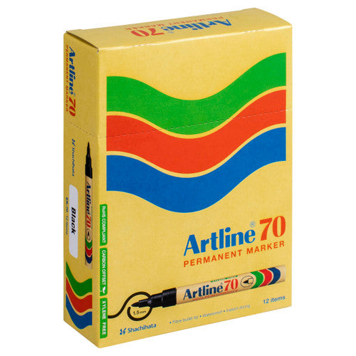Artline 70 Permanent Marker 1.5mm Bullet Nib Black Box 12