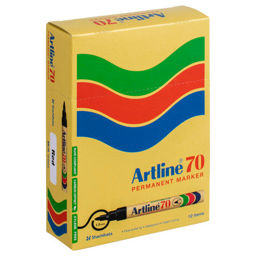 Artline 70 Permanent Marker 1.5mm Bullet Nib Red Box 12
