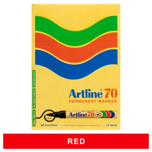 Artline 70 Permanent Marker 1.5mm Bullet Nib Red Box 12