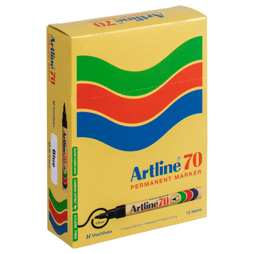Artline 70 Permanent Marker 1.5mm Bullet Nib Blue Box 12