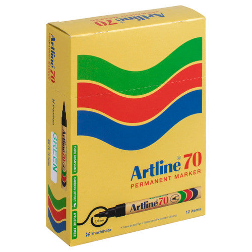 Artline 70 Permanent Marker 1.5mm Bullet Nib Green Box 12