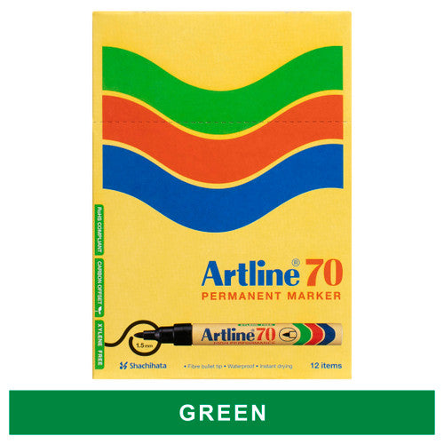 Artline 70 Permanent Marker 1.5mm Bullet Nib Green Box 12