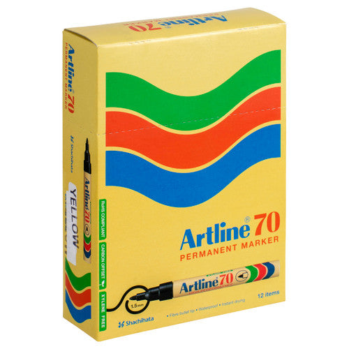 Artline 70 Permanent Marker 1.5mm Bullet Nib Yellow Box 12