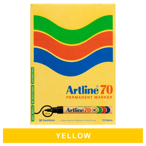 Artline 70 Permanent Marker 1.5mm Bullet Nib Yellow Box 12