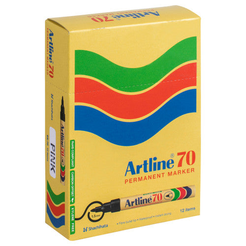 Artline 70 Permanent Marker 1.5mm Bullet Nib Pink Box 12