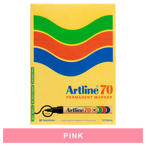 Artline 70 permanent marker box of 12, front view with a pink colour band below