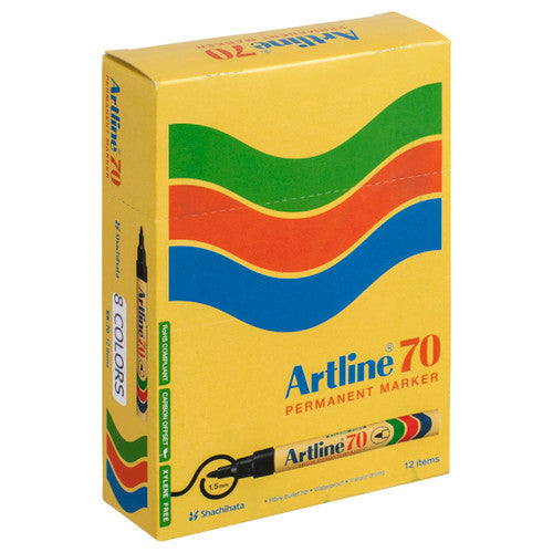 Artline 70 Permanent Marker 1.5mm Bullet Nib Assorted Box 12