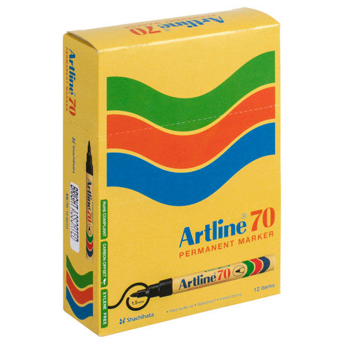 Artline 70 Permanent Marker 1.5mm Bullet Nib Brights Assorted Box 12