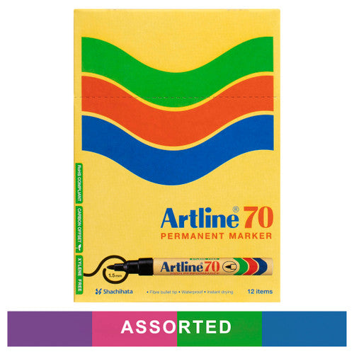 Artline 70 Permanent Marker 1.5mm Bullet Nib Brights Assorted Box 12