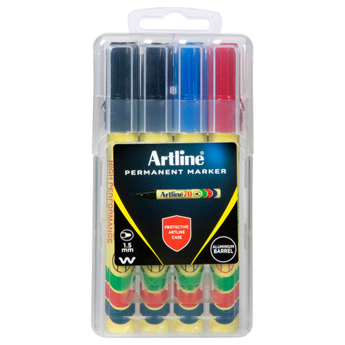 ARTLINE #107076HC 70 PERMANENT MARKER ASSORTED (HARDCASE) - 6 PACKS OF 4 PACK WALLETS