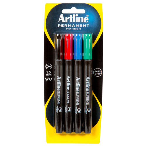 Artline Supreme Permanent Marker Assorted Pack 4