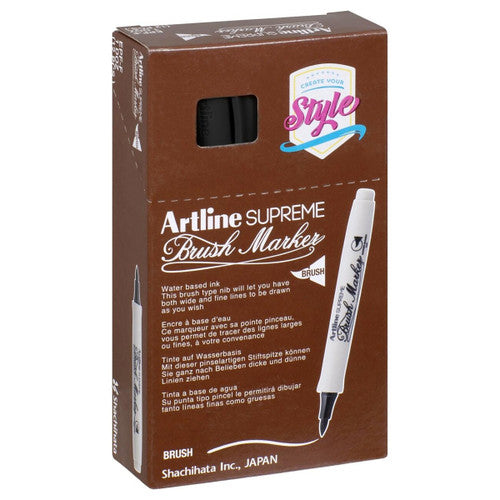 Artline Supreme Brush Marker Black Box of 12
