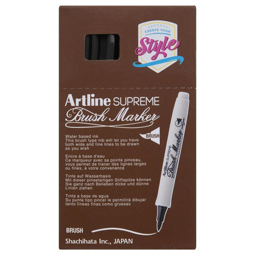 Artline Supreme Brush Marker Black Box of 12