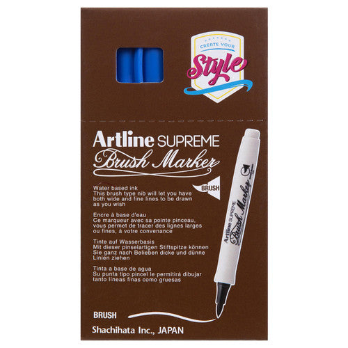 Artline Supreme Brush Marker Blue Box of 12