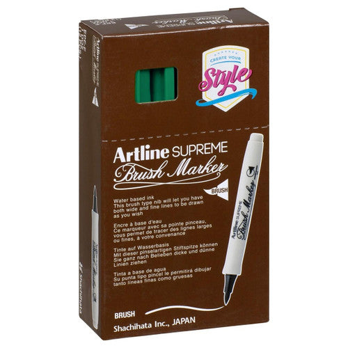 Artline Supreme Brush Marker Green Box of 12
