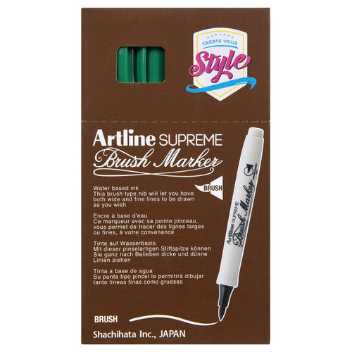 Artline Supreme Brush Marker Green Box of 12