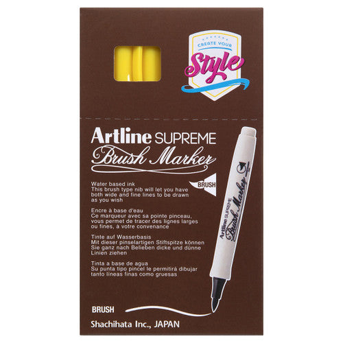 Artline Supreme Brush Marker Yellow Box of 12