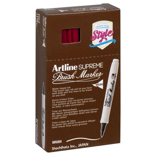 Artline Supreme Brush Marker Dark Red Box of 12