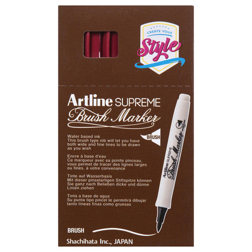 Artline Supreme Brush Marker Dark Red Box of 12
