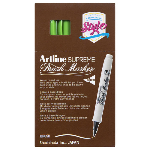 Artline Supreme Brush Marker Yellow Green Box of 12