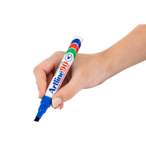 Artline 90 blue permanent marker marking documents and files in professional office environment