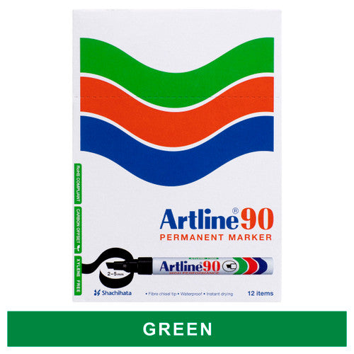 Artline 90 green permanent marker 5mm chisel nib box of 12 for stock approval and sign-off marking