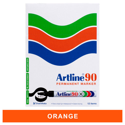 Artline 90 orange permanent marker 5mm chisel nib box of 12 for high visibility warehouse marking