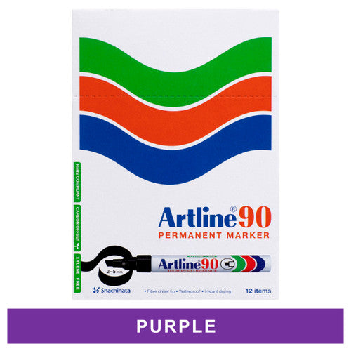 Artline 90 purple permanent marker 5mm chisel nib box of 12 for advanced colour coding systems