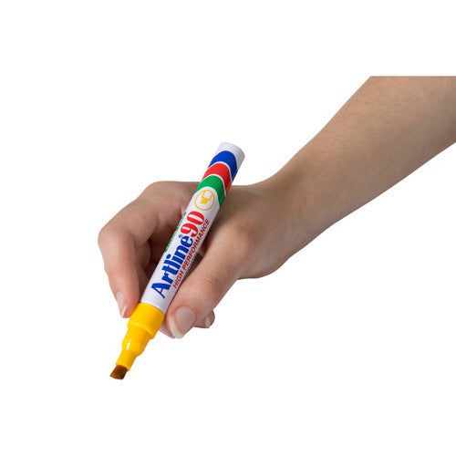 Artline 90 yellow permanent marker used for highlighting key information on documents and signage