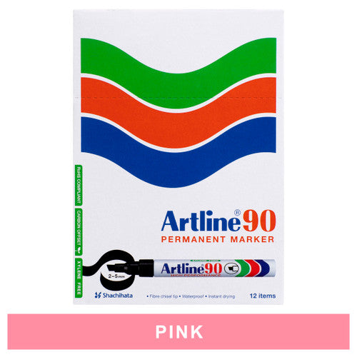 Artline 90 pink permanent marker 5mm chisel nib box of 12 for creative projects and colour coding
