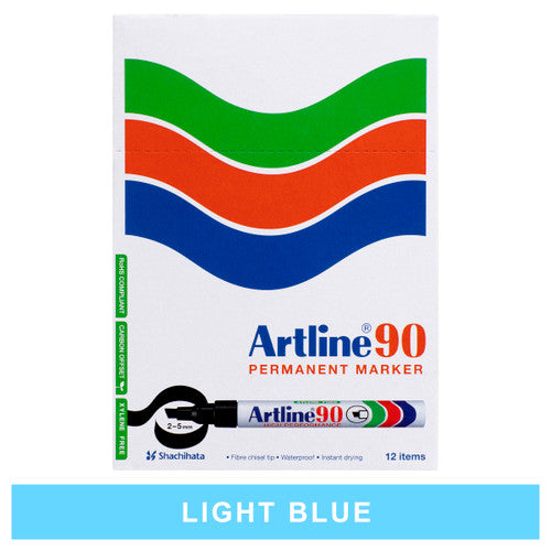 Artline 90 light blue permanent marker 5mm chisel nib box of 12 for refined colour coding systems