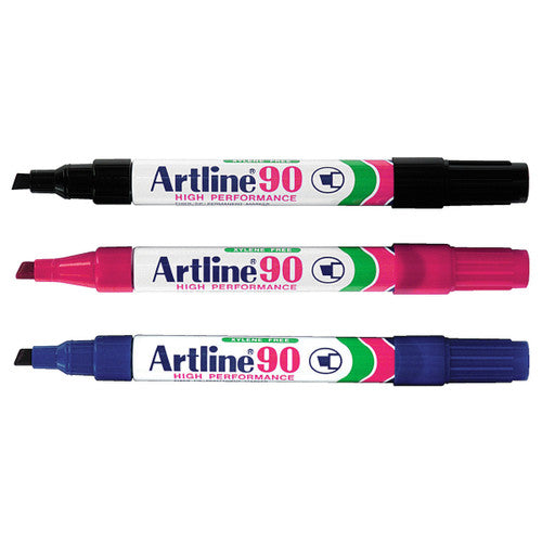 Artline 90 hangsell 3PK assorted chisel nib permanent markers in retail display format pack of 6