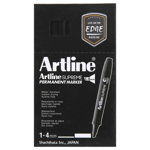 Artline Supreme Chisel Permanent Marker 1-4mm Black Box of 12