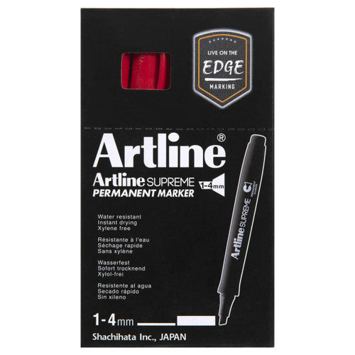 Artline Supreme Chisel Permanent Marker 1-4mm Red Box of 12