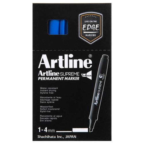Artline Supreme Chisel Permanent Marker 1-4mm Blue Box of 12