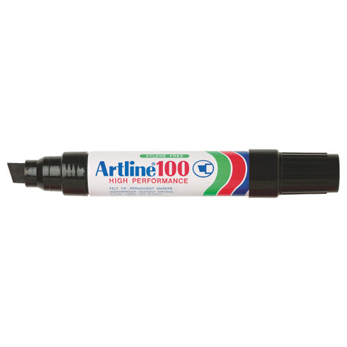 Artline 100 Permanent Marker 12mm Chisel Nib Black Box of 6