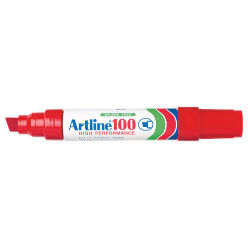 Artline 100 Permanent Marker 12mm Chisel Nib Red Box 6