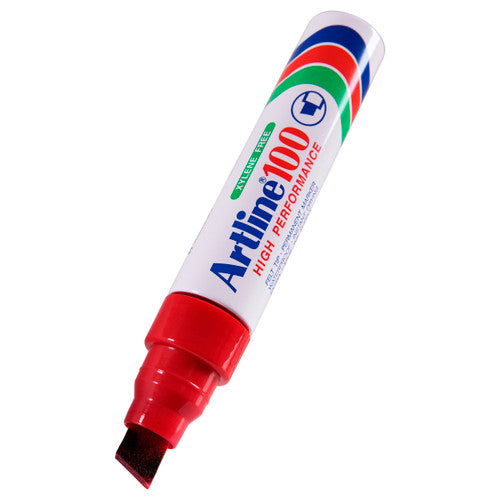 Artline 100 Permanent Marker 12mm Chisel Nib Red Box 6